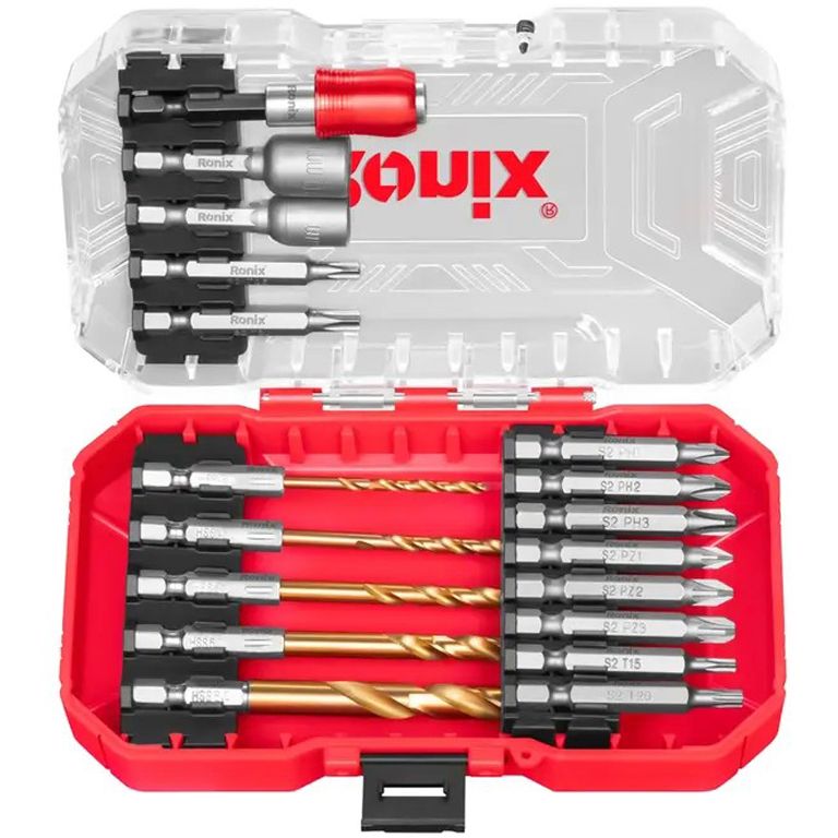 مته و سری پیچ گوشتی رونیکس مدل crv5453.steel مجموعه 18 عددی